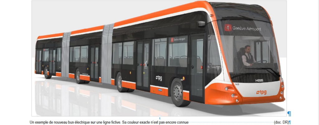 Représentation d'un nouveau bus électrique TPG à double articulation